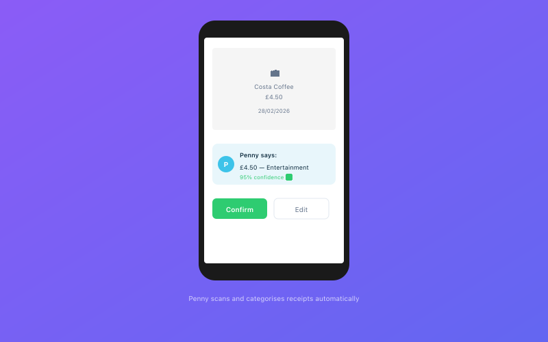 Penny scans and categorises your receipts automatically via WhatsApp