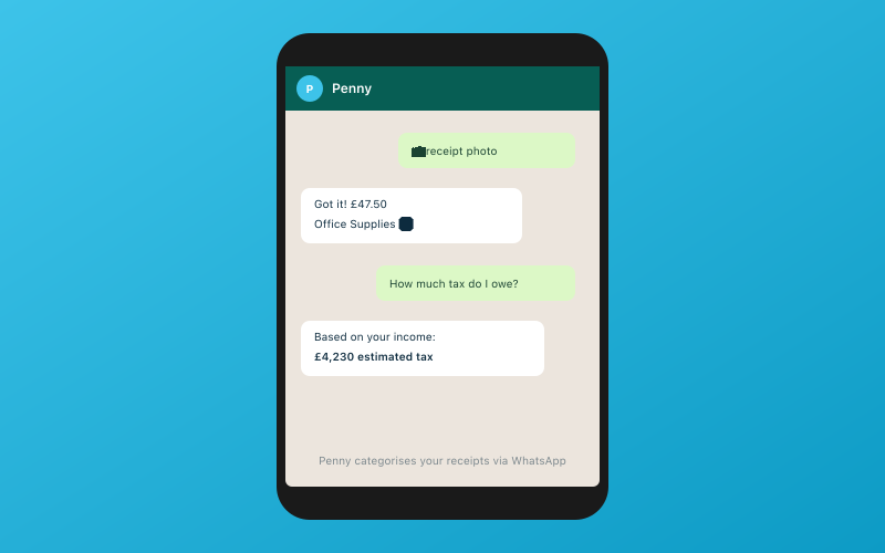 Chat with Penny on WhatsApp — your AI bookkeeper
